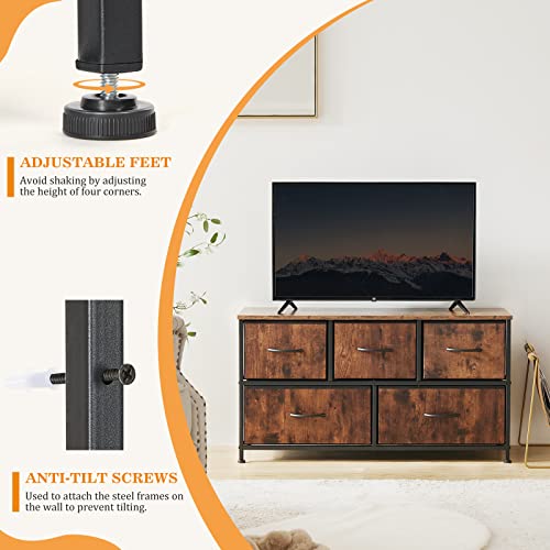 Sweetcrispy 5-Drawer Fabric Chest with Wooden Top