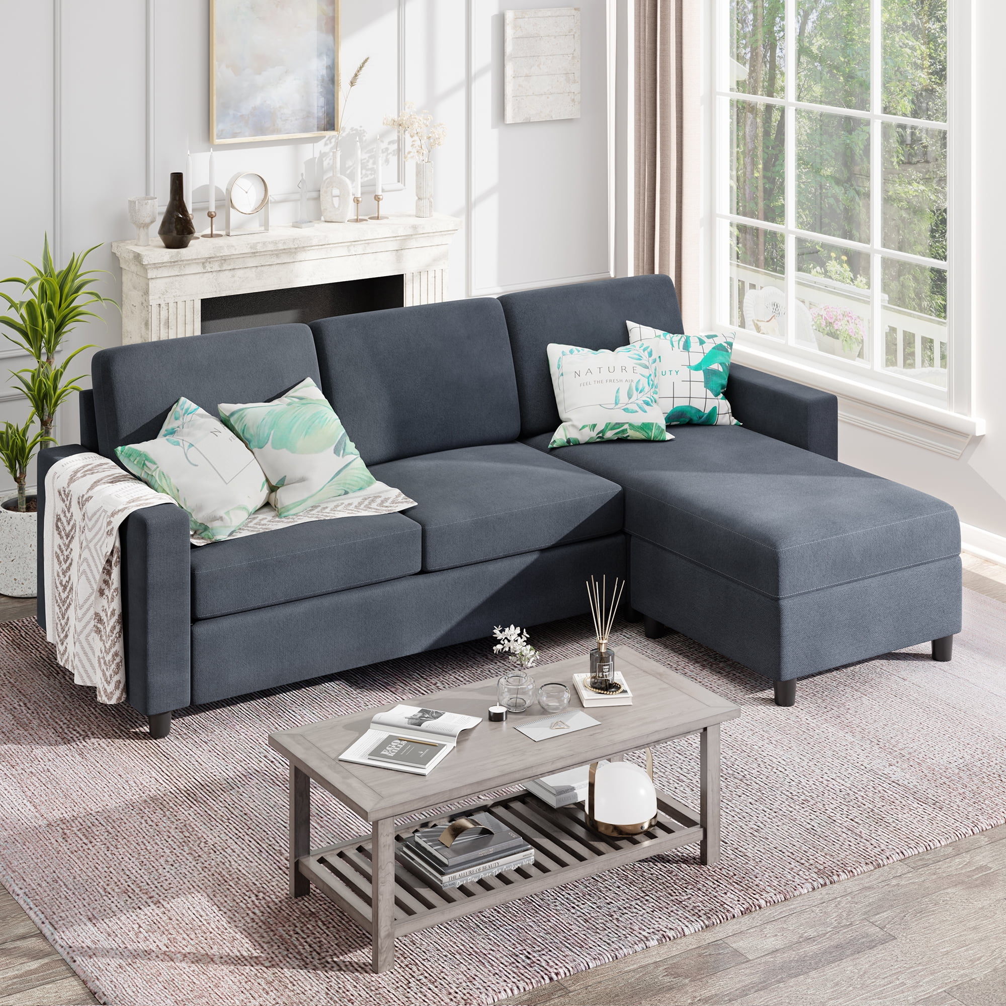Dark Gray Convertible L-Shaped Sectional Sofa