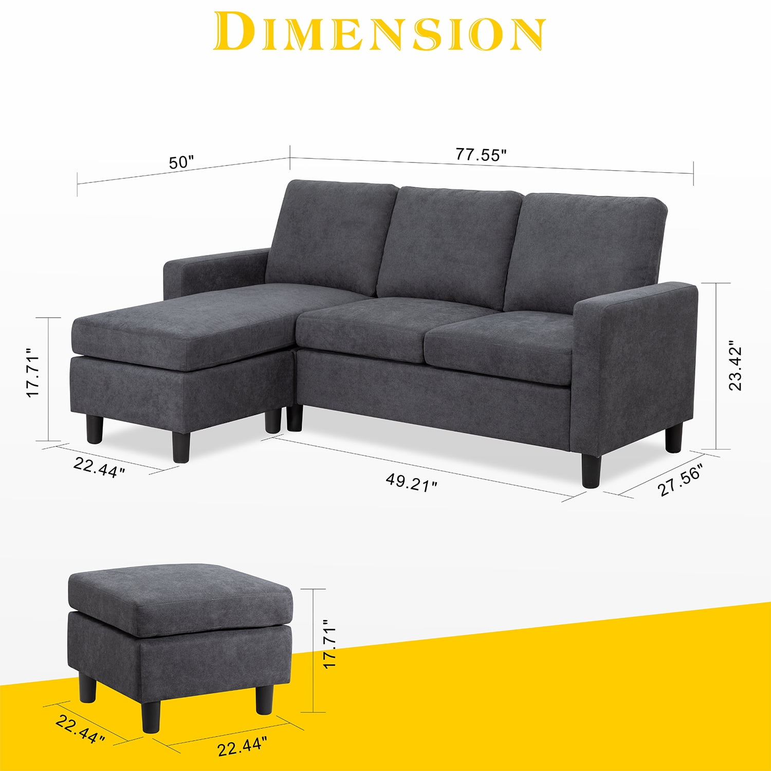 Dark Gray Convertible L-Shaped Sectional Sofa