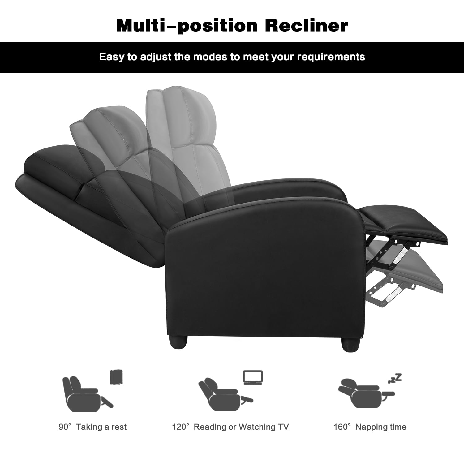 Lacoo Black Home Theater Recliner with Padded Comfort