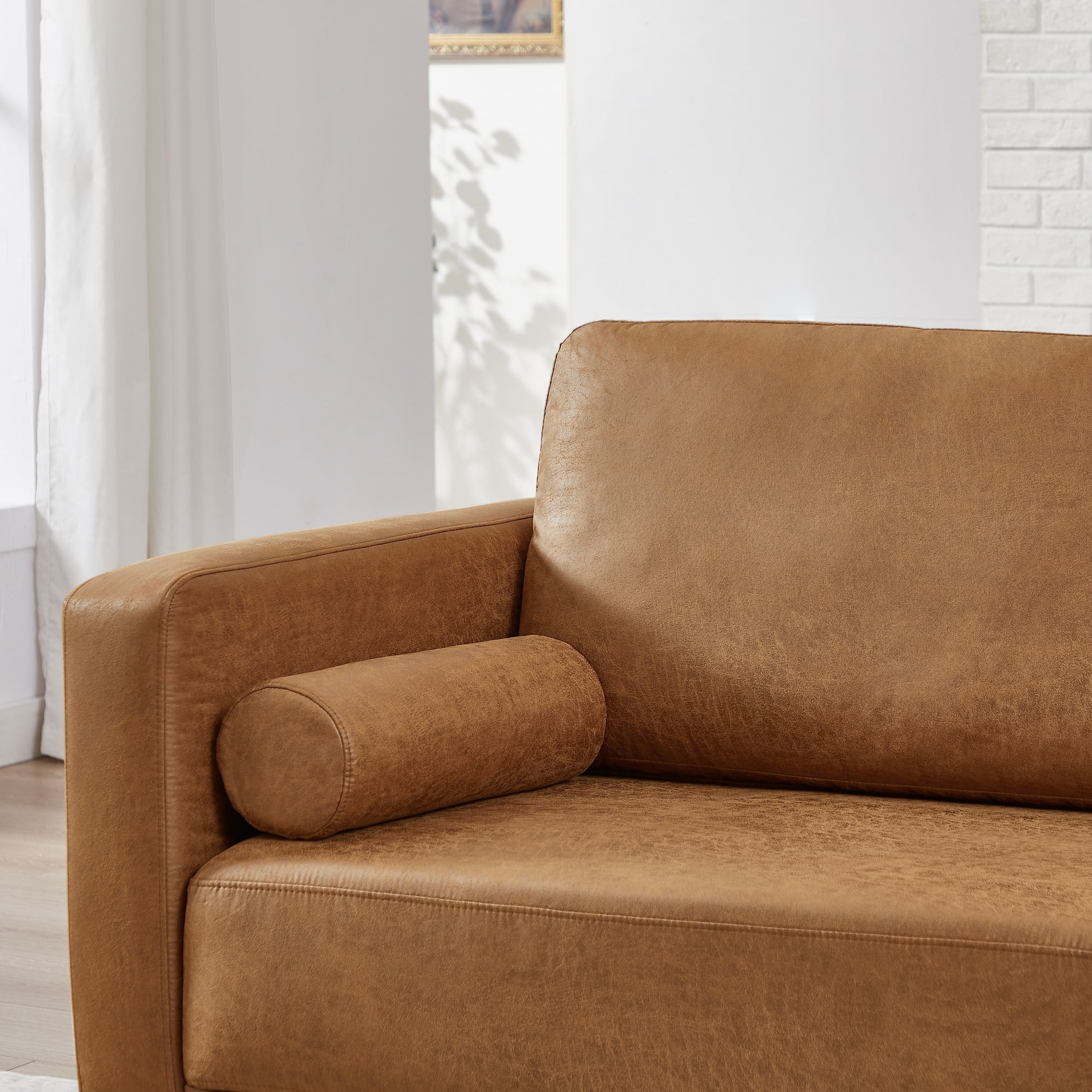 Homfa 3-Seat Modern Upholstered Sofa, Camel