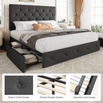 Queen Dark Grey Upholstered Platform Bed with Storage
