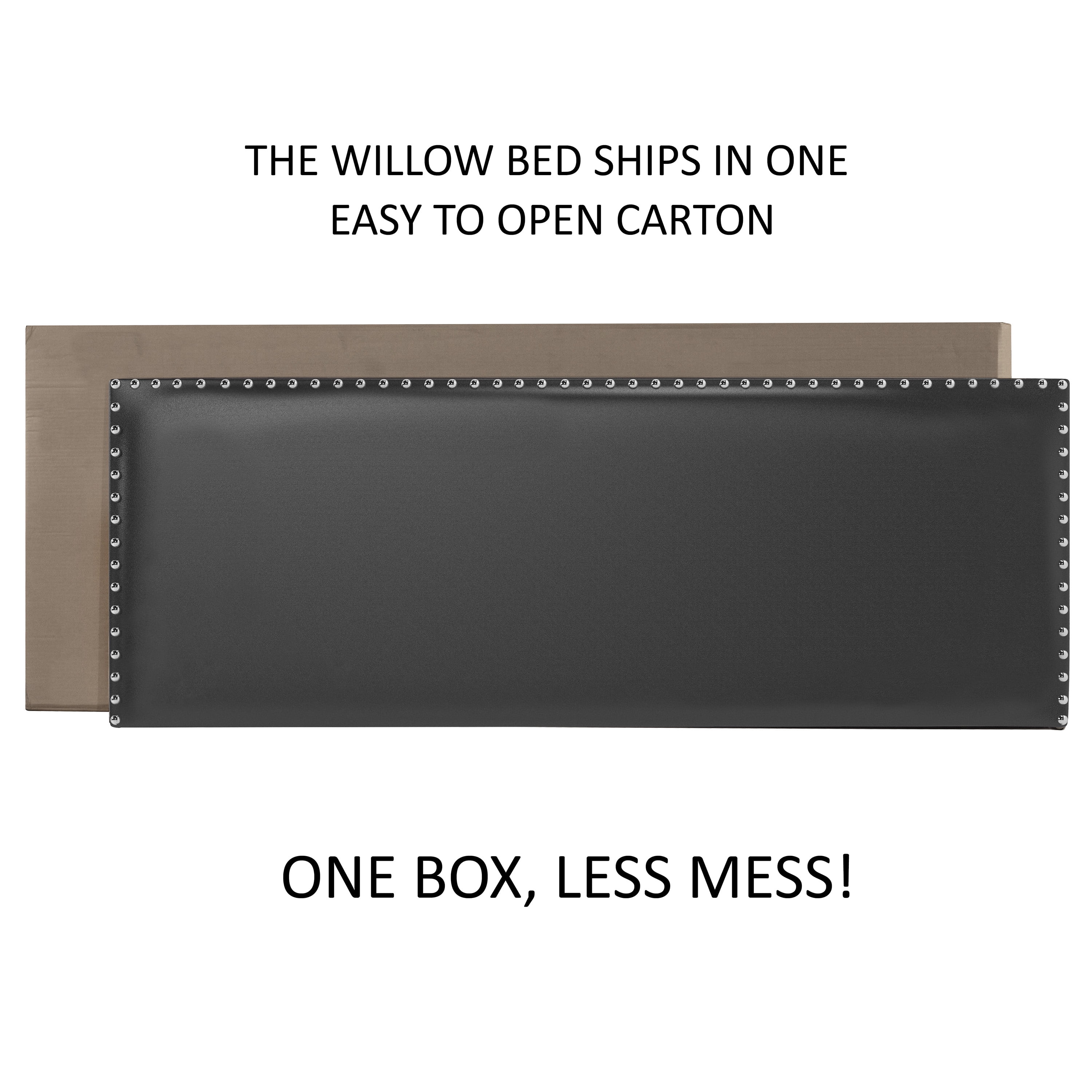 Black Faux Leather Upholstered Queen Bed with Nailhead Trim