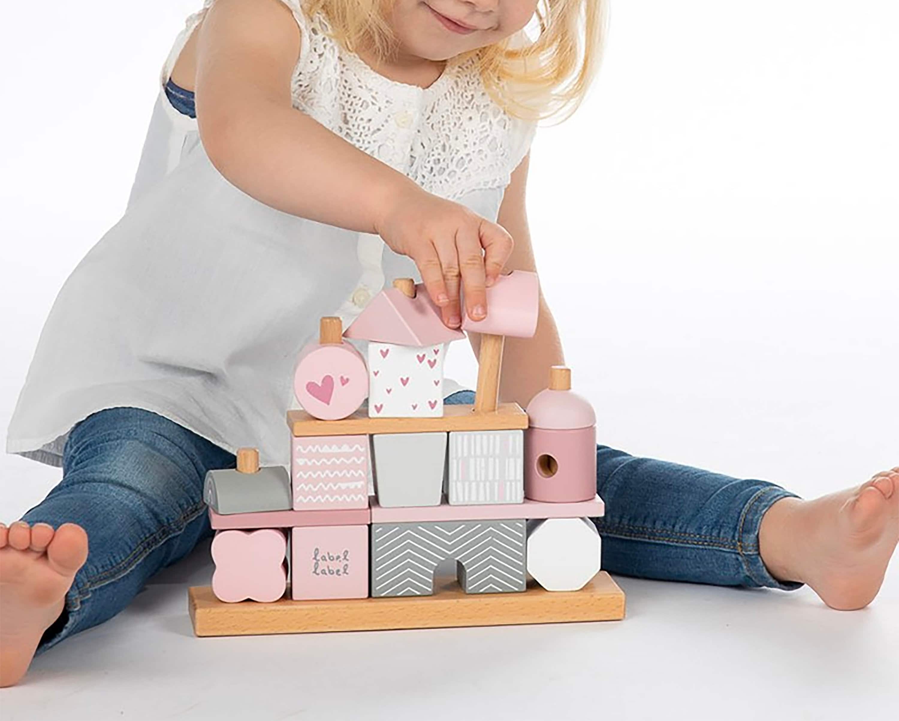 Personalized Pink Stacking Blocks with Name and Details