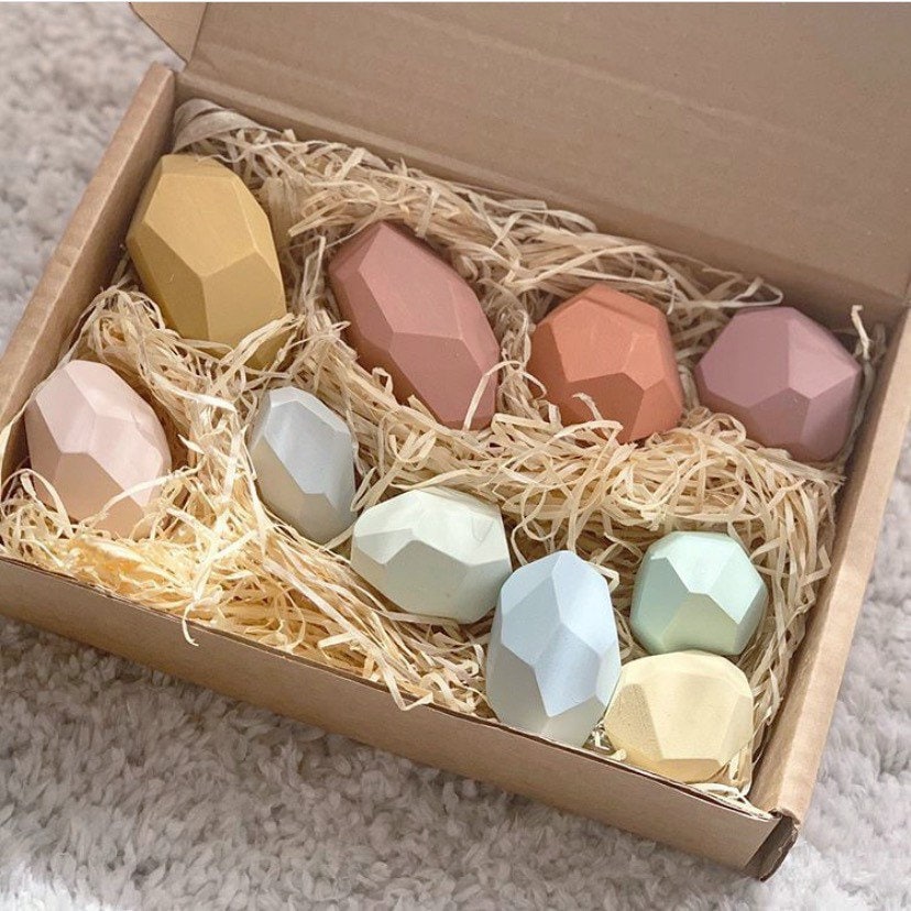 Pastel Wooden Balancing Stones Set for Kids