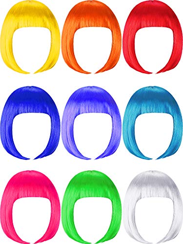 Colorful 9-Piece Short Bob Cosplay Wig Set