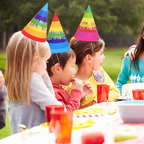 Rainbow Birthday Party Cone Hats - 30 Pack