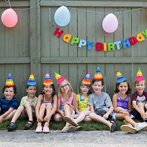 Rainbow Birthday Party Cone Hats - 30 Pack