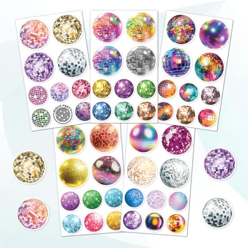 50 Vintage Disco Ball Stickers for Fun Parties