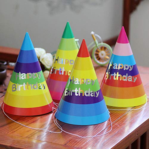 Rainbow Birthday Party Cone Hats - 30 Pack