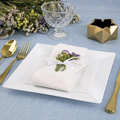 100 Piece White Square Disposable Party Plates Combo