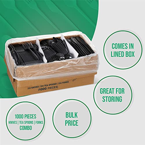 Black Disposable Cutlery Variety Pack - 1,000 Pieces
