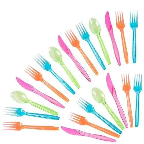 Juvale Neon Rainbow Plastic Silverware Set, 144 Pieces