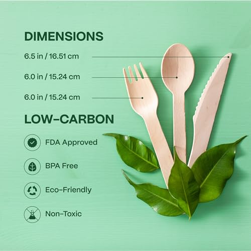 Eco-Friendly Disposable Wooden Cutlery Set - 300 Pieces