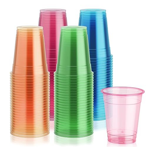 100 Pack Neon Glow Party Cups, 12 oz