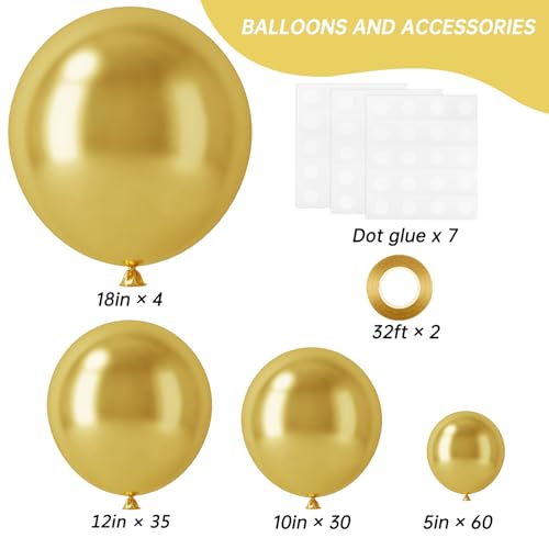 129pcs Metallic Gold Latex Balloon Set for Parties