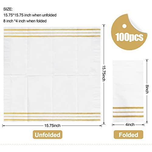 100 White and Gold Disposable Paper Napkins