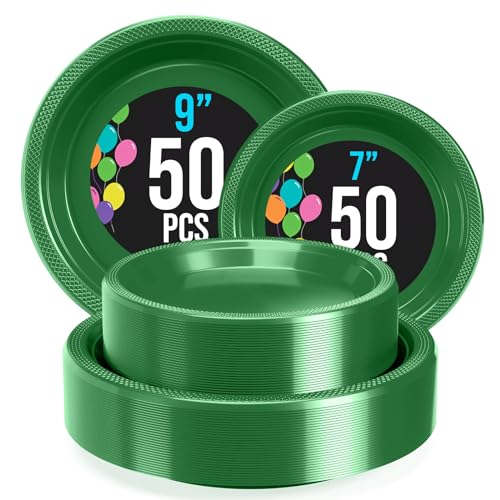 Green Disposable Dinner and Dessert Plates - 100 Pack