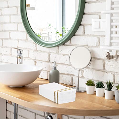 100 White and Gold Disposable Paper Napkins