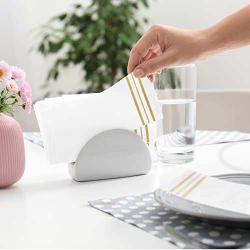 100 White and Gold Disposable Paper Napkins