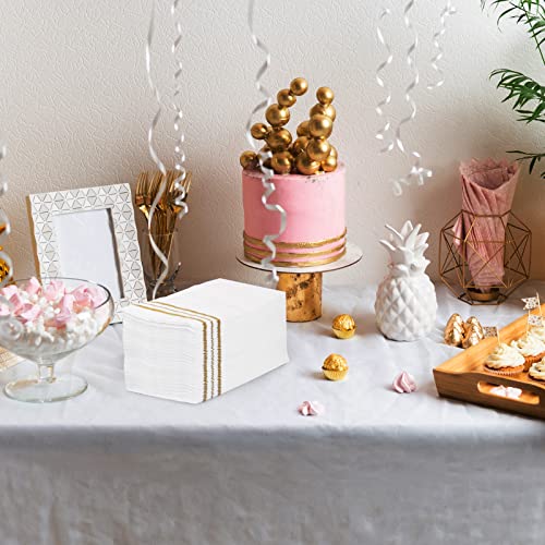 100 White and Gold Disposable Paper Napkins