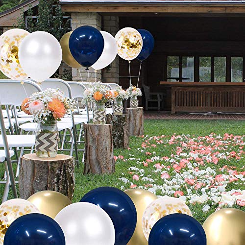 Navy Blue and Gold Confetti Balloons, 50 Pack