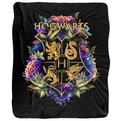 Hogwarts Crest Floral Throw Blanket, 50"x60