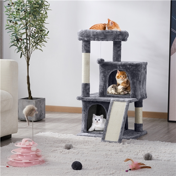 36" Dark Gray Cat Tree with Condo and Scratching Post