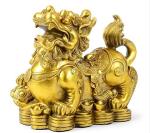 Brass Pi Yao Wealth Statue Pair for Good Luck