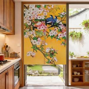 Japanese Noren Curtain - Elegant Birds & Flowers Design