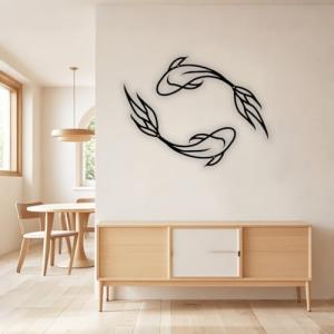 Large Black Metal Koi Fish Wall Art Decor