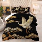 Japanese Style Black and Gold Queen Comforter Set