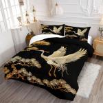 Japanese Style Black and Gold Queen Comforter Set