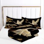 Japanese Style Black and Gold Queen Comforter Set