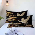 Japanese Style Black and Gold Queen Comforter Set