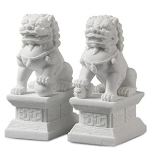 White Jade Peking Foo Dogs for Wealth and Protection
