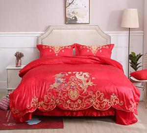 Chinese Wedding Bedding Set Queen - Red Satin