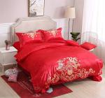 Chinese Wedding Bedding Set Queen - Red Satin