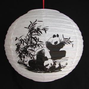 Chinese White Paper Lanterns with Bamboo and Panda