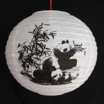 Chinese White Paper Lanterns with Bamboo and Panda
