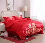 Chinese Wedding Bedding Set Queen - Red Satin