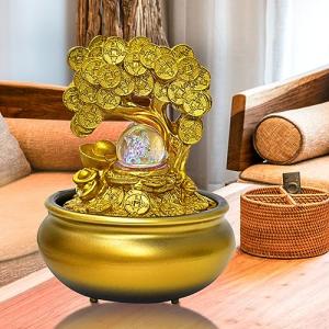 Gold Money Tree Water Fountain with LED Light