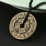 Brass Feng Shui Coins Pendant Necklace for Wealth