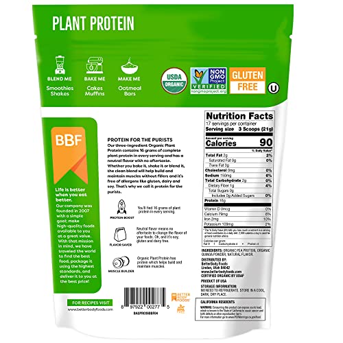 BetterBody Foods Organic Unflavored Plant Protein Powder