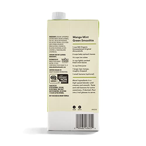 Whole Foods Organic Unsweetened Almond Milk, 32 Oz