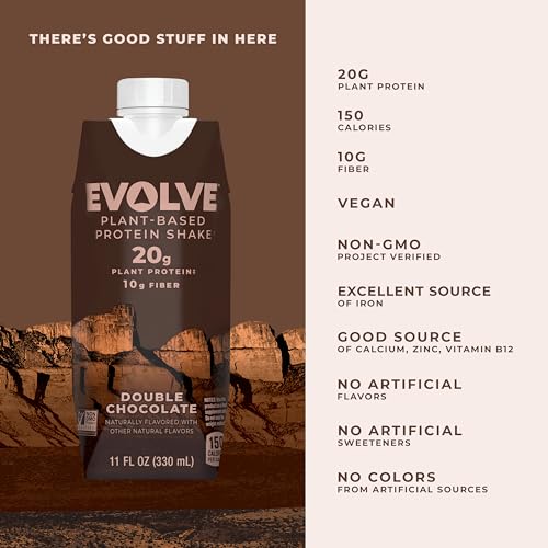 Evolve Double Chocolate Plant-Based Protein Shake, 12 Pack