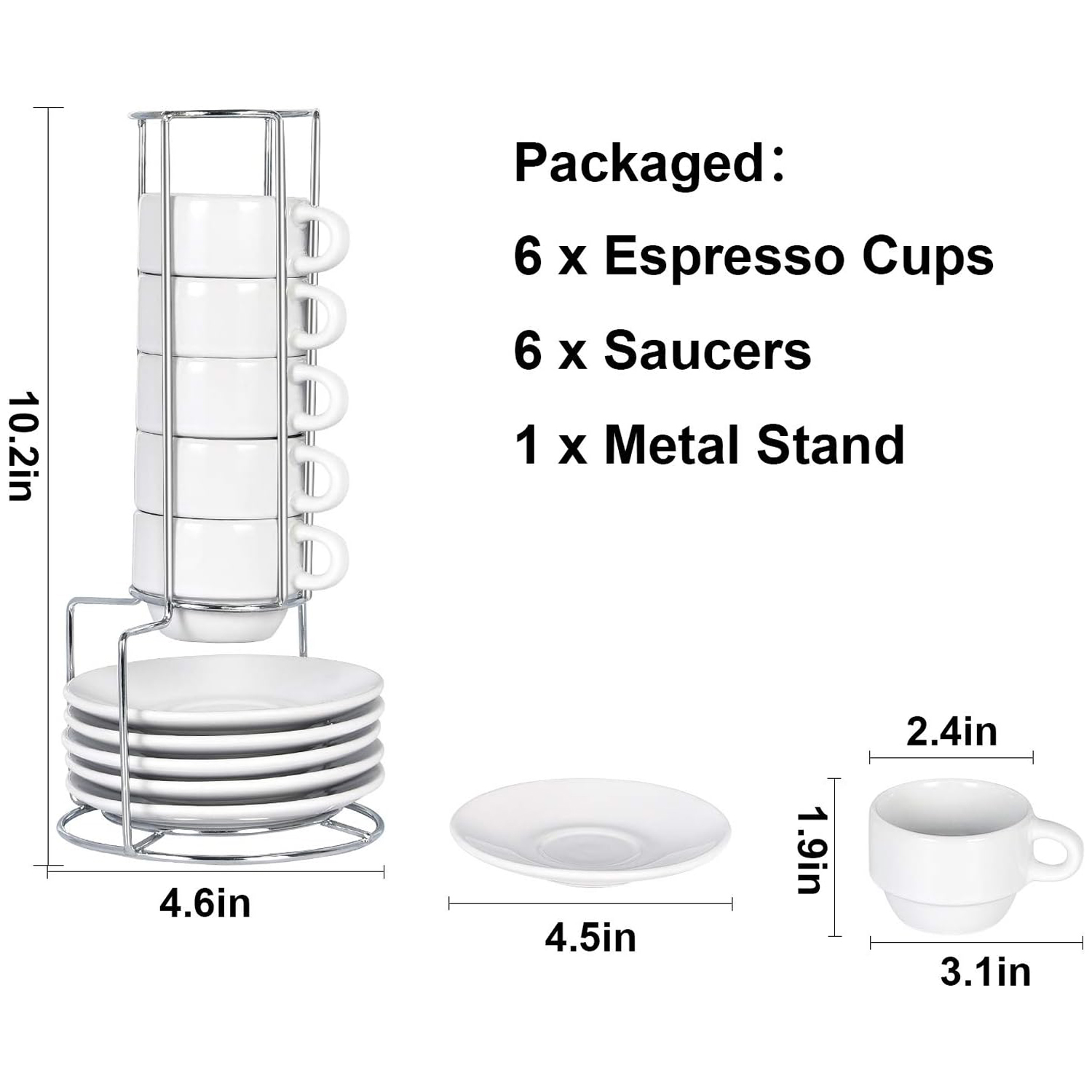 Modwnfy Stackable Ceramic Espresso Mug Set of 6