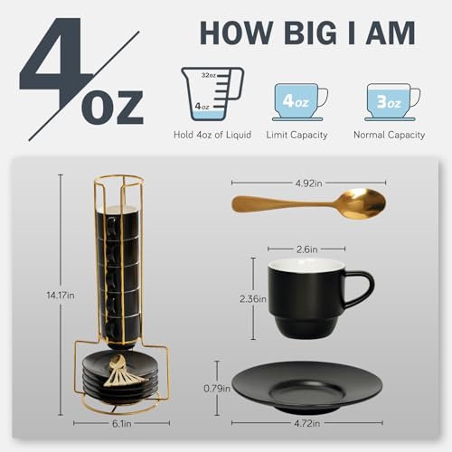 Lareina Stackable Espresso Cups with Saucers & Spoons