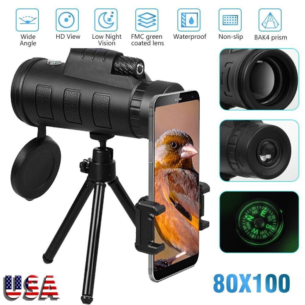 80x100 HD Monocular Telescope for Day/Night Use