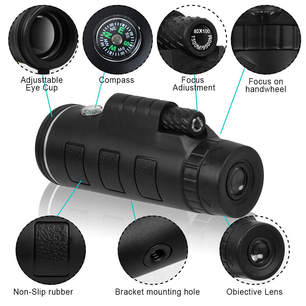 80x100 HD Monocular Telescope for Day/Night Use